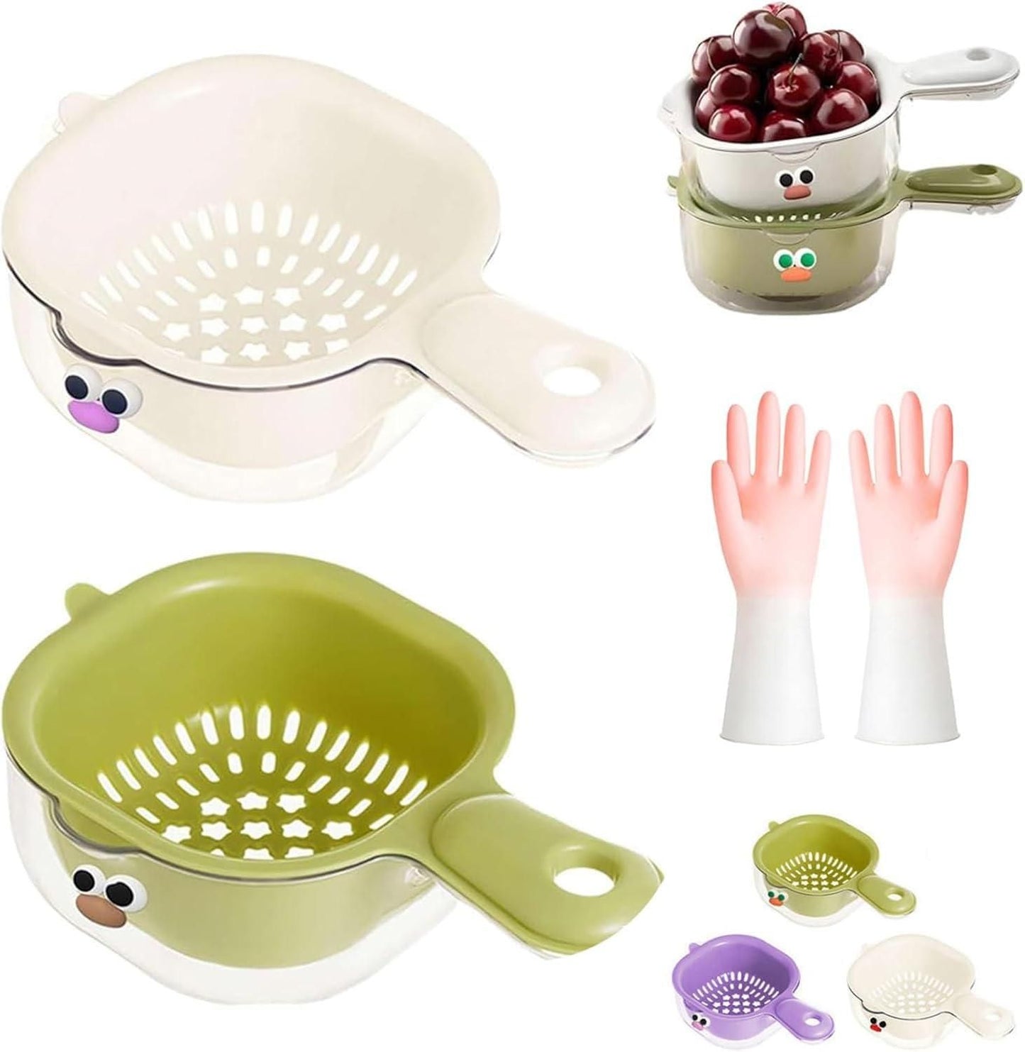 Strainer Dual-Layer Veggie and Fruit Draining Basket with Handle