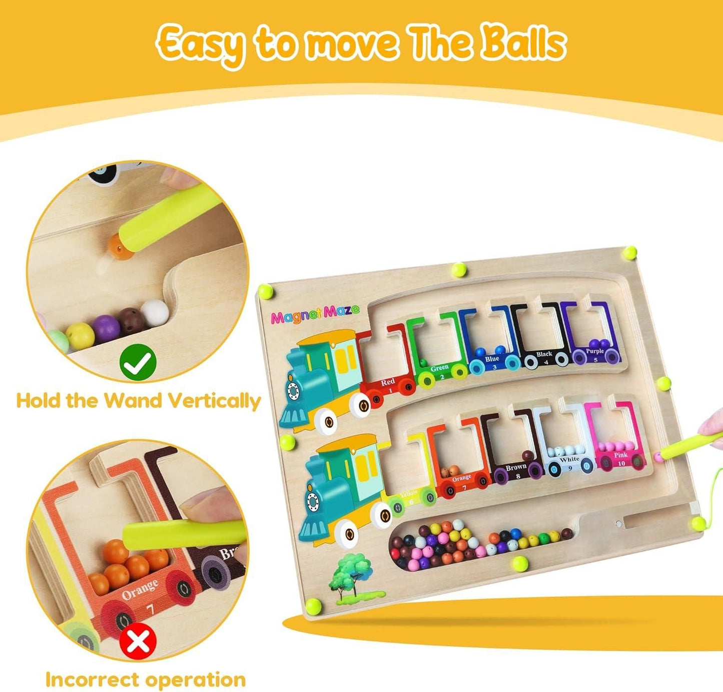 Magnetic Color & Number Maze Montessori Wooden Puzzle Game Board for Kids