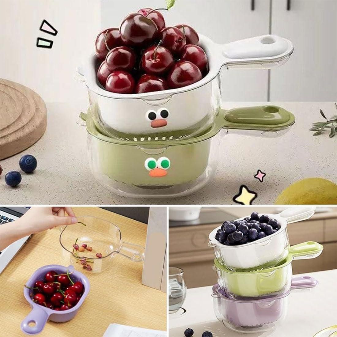 Strainer Dual-Layer Veggie and Fruit Draining Basket with Handle