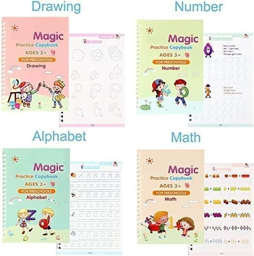 Sank Magic Practice Copybook Set for Kids 4 Reusable Books with Pen, Grip & 10 Refills