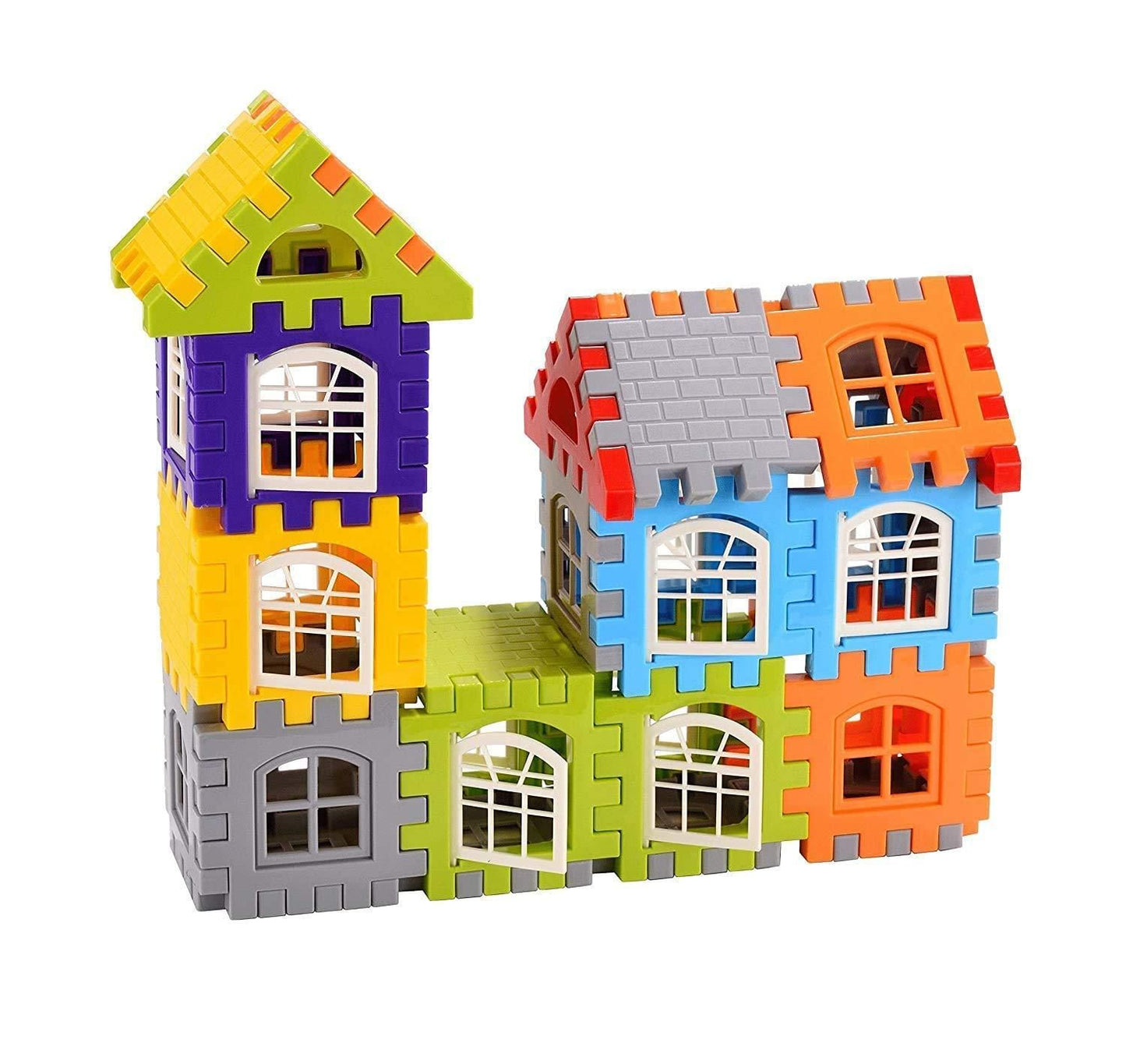 50 Piece Multicolor House Building Blocks Set with Windows for Kids