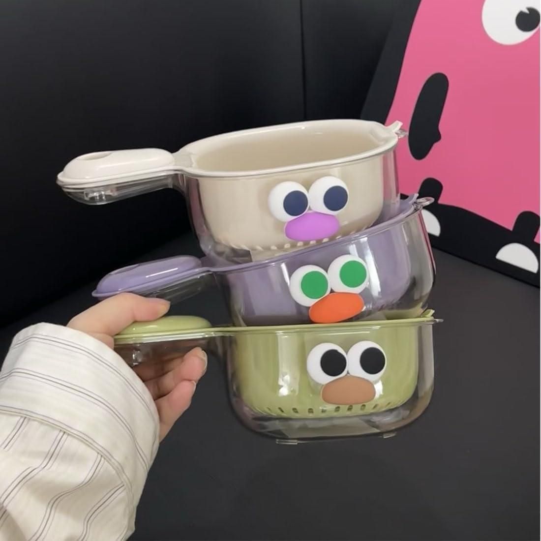 Strainer Dual-Layer Veggie and Fruit Draining Basket with Handle