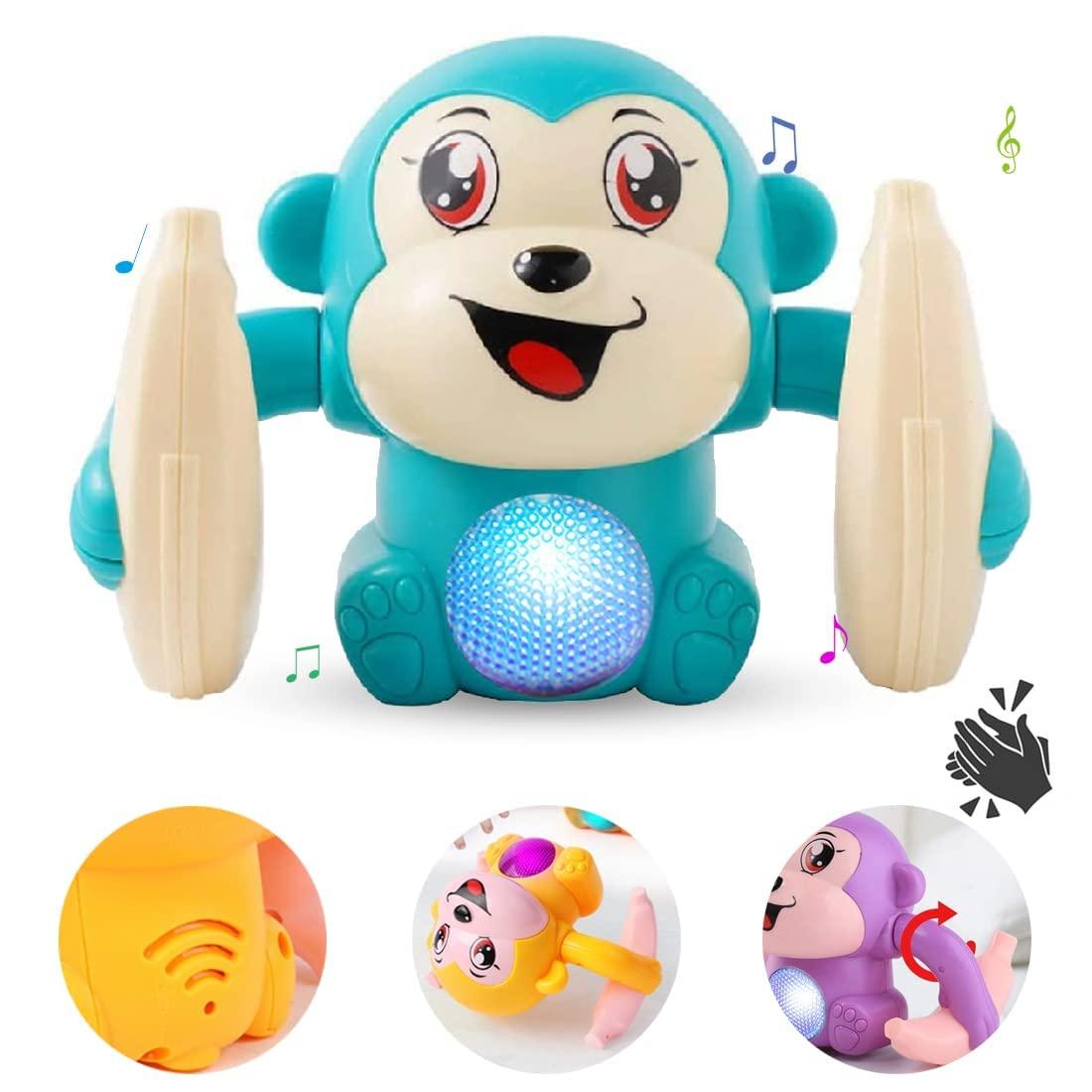 Dancing and Spinning Rolling Doll Tumble Monkey Toy Voice Control Banana Monkey with Musical Toy with Light and Sound Effects and Sensor