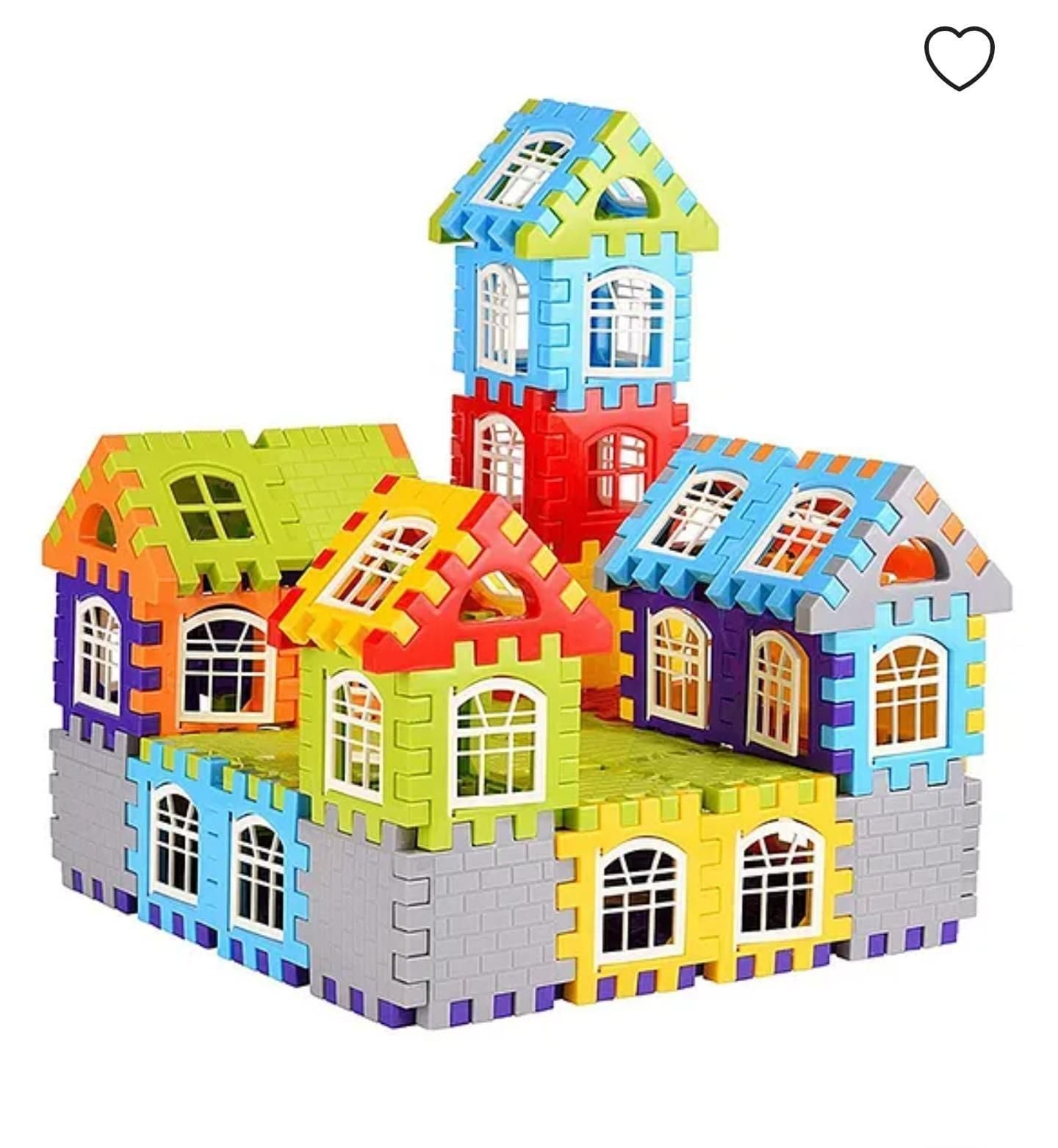 50 Piece Multicolor House Building Blocks Set with Windows for Kids