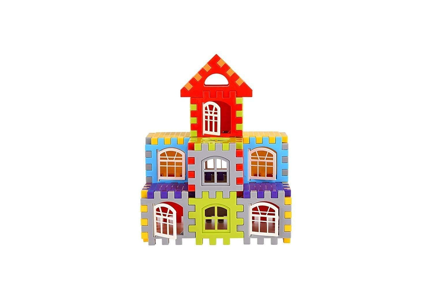 50 Piece Multicolor House Building Blocks Set with Windows for Kids