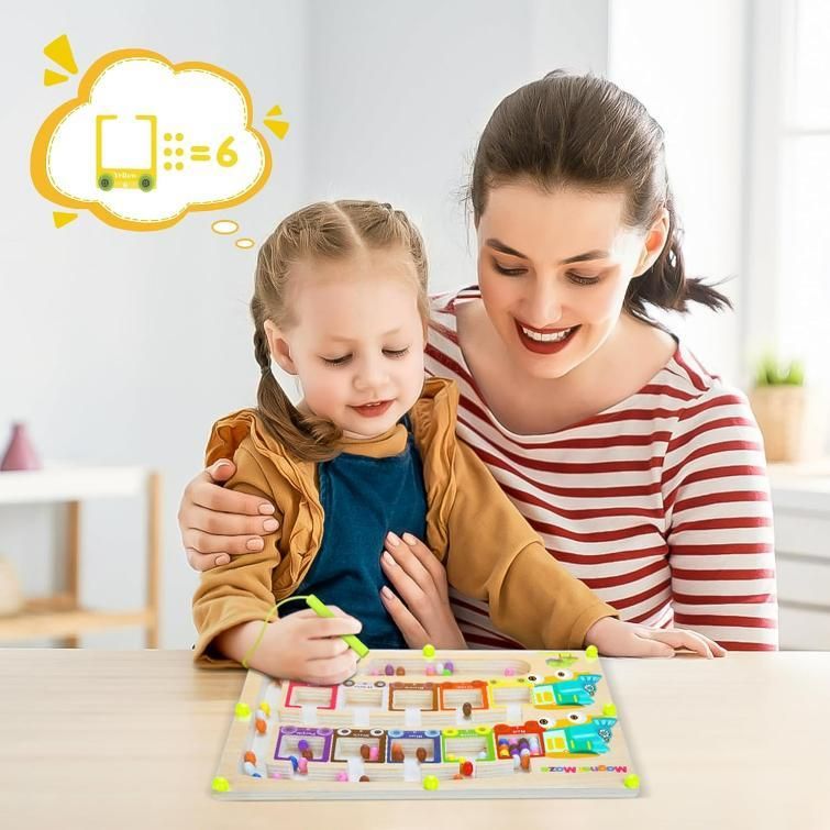 Magnetic Color & Number Maze Montessori Wooden Puzzle Game Board for Kids