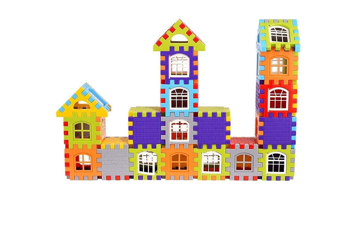 50 Piece Multicolor House Building Blocks Set with Windows for Kids