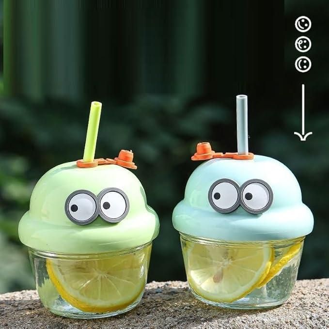 Cartoon Glass Cup Set – 210 ml Thick Glass with Safe PP Cap (Pack of 4)