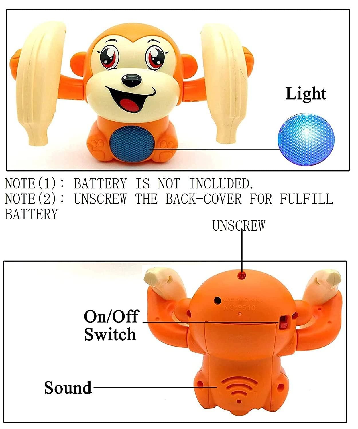 Dancing and Spinning Rolling Doll Tumble Monkey Toy Voice Control Banana Monkey with Musical Toy with Light and Sound Effects and Sensor