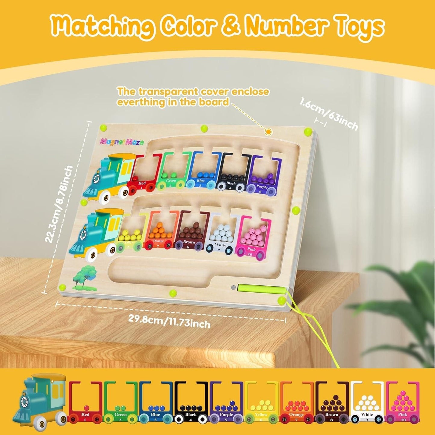 Magnetic Color & Number Maze Montessori Wooden Puzzle Game Board for Kids