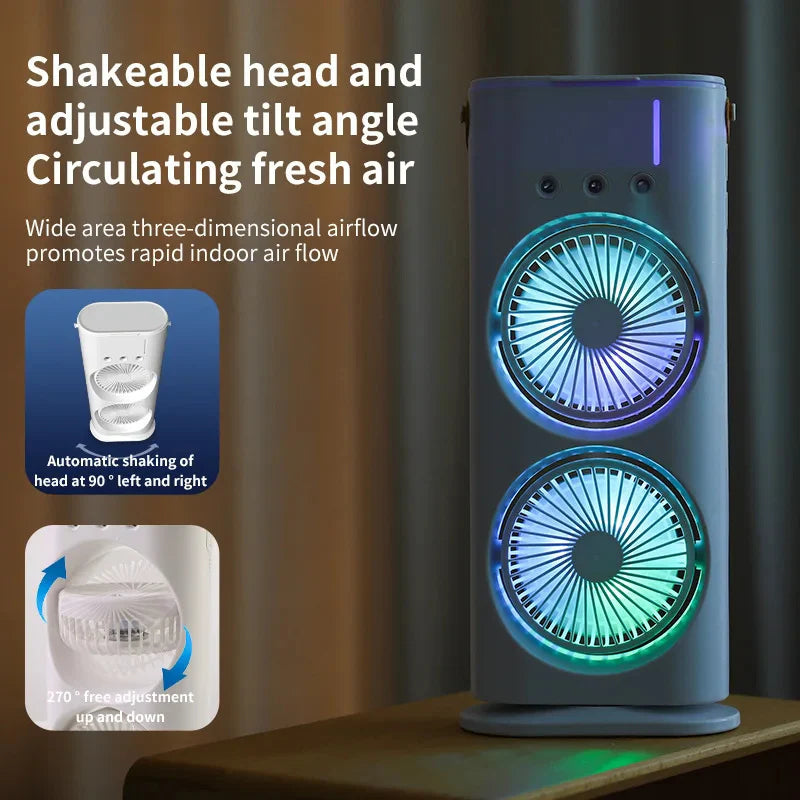 Double-Ended Spray Fan – Portable Mist Cooling & Multi-Function Household Fan