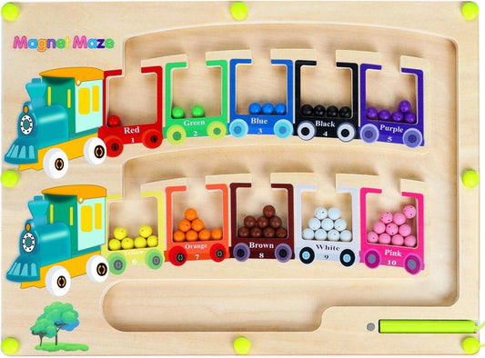 Magnetic Color & Number Maze Montessori Wooden Puzzle Game Board for Kids
