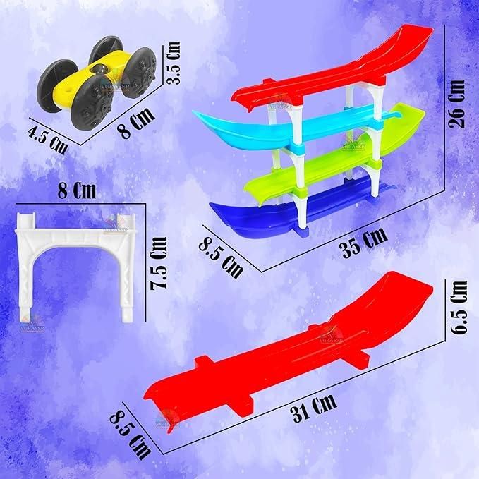 Multi Level Ramp Racing Car Toy Set with 4 Mini Cars for Kids