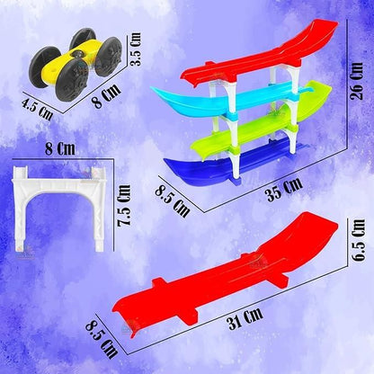 Multi Level Ramp Racing Car Toy Set with 4 Mini Cars for Kids